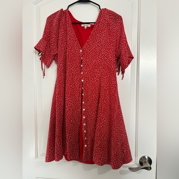Madewell 100% Silk Floral Print Red Mini Dress Park Picnic size 8 retro boho - Picture 2 of 12